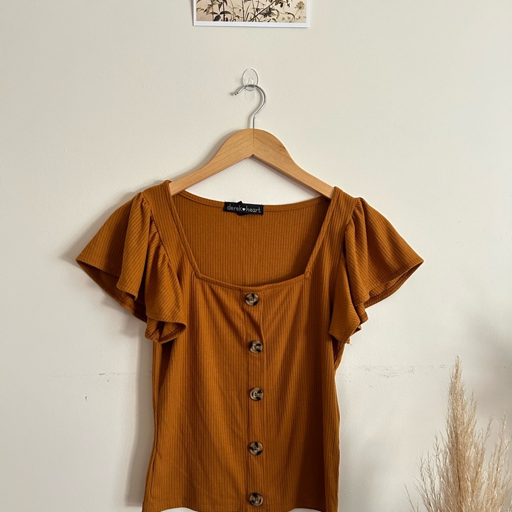 Derek Heart Mustard Flutter Sleeve Blouse